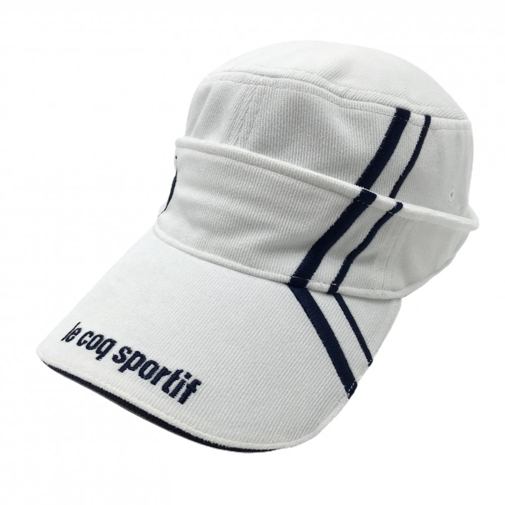 【新品】ルコック ワークキャップ 白×ネイビー ロゴ刺しゅう 微起毛 内側メッシュ F(57-59㎝)   ゴルフウェア le coq sportif