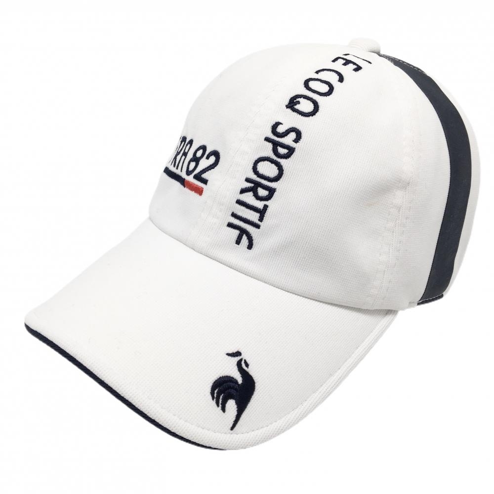 【美品】ルコックゴルフ キャップ 白×ネイビー ロゴ刺しゅう F(57cm-59cm)   ゴルフウェア le coq sportif