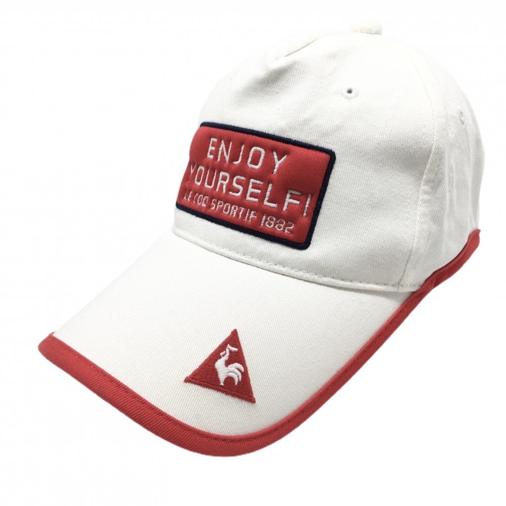【美品】ルコック キャップ 白×レッド ロゴ刺しゅう F(56-57cm)   ゴルフウェア le coq sportif