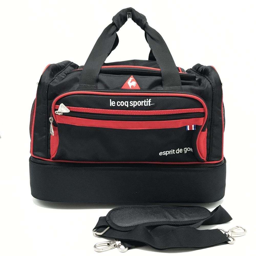 【超美品】ルコック 2層式ボストンバッグ 黒×レッド 内外ポケット  ゴルフ le coq sportif