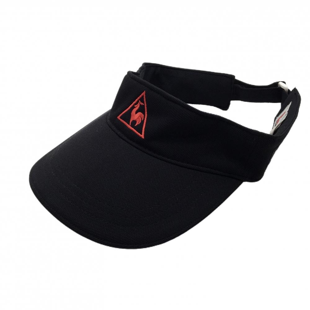 【超美品】ルコック サンバイザー 黒×レッド ロゴ刺しゅう F(55cm～57cm)  ゴルフウェア le coq sportif