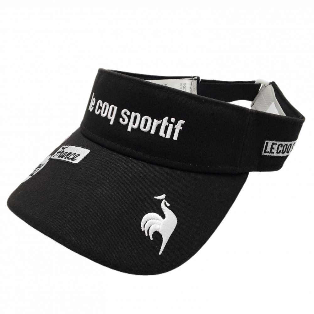 ルコック サンバイザー 黒×白 ロゴ刺しゅう  F(55-57cm)  ゴルフウェア le coq sportif