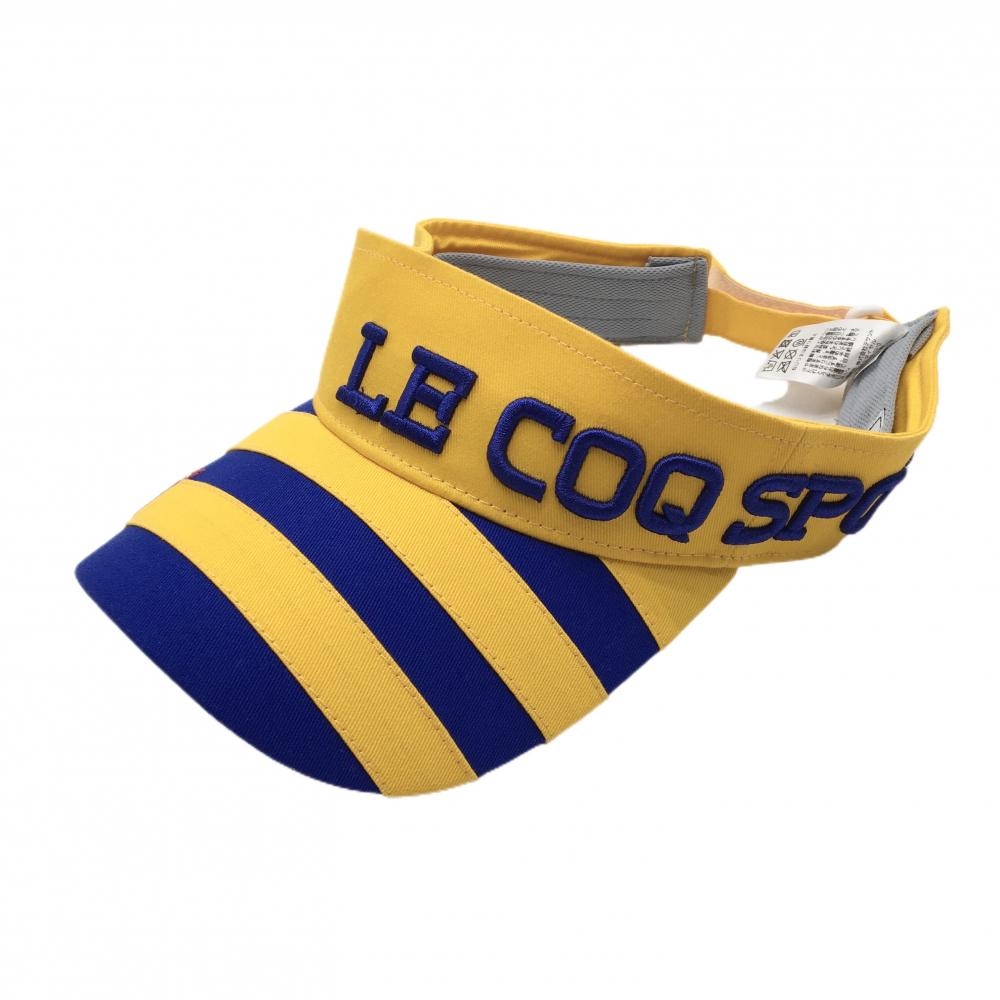 【超美品】ルコック サンバイザー オレンジイエロー×ブルー つばボーダー F(55cm～57cm)  ゴルフウェア le coq sportif