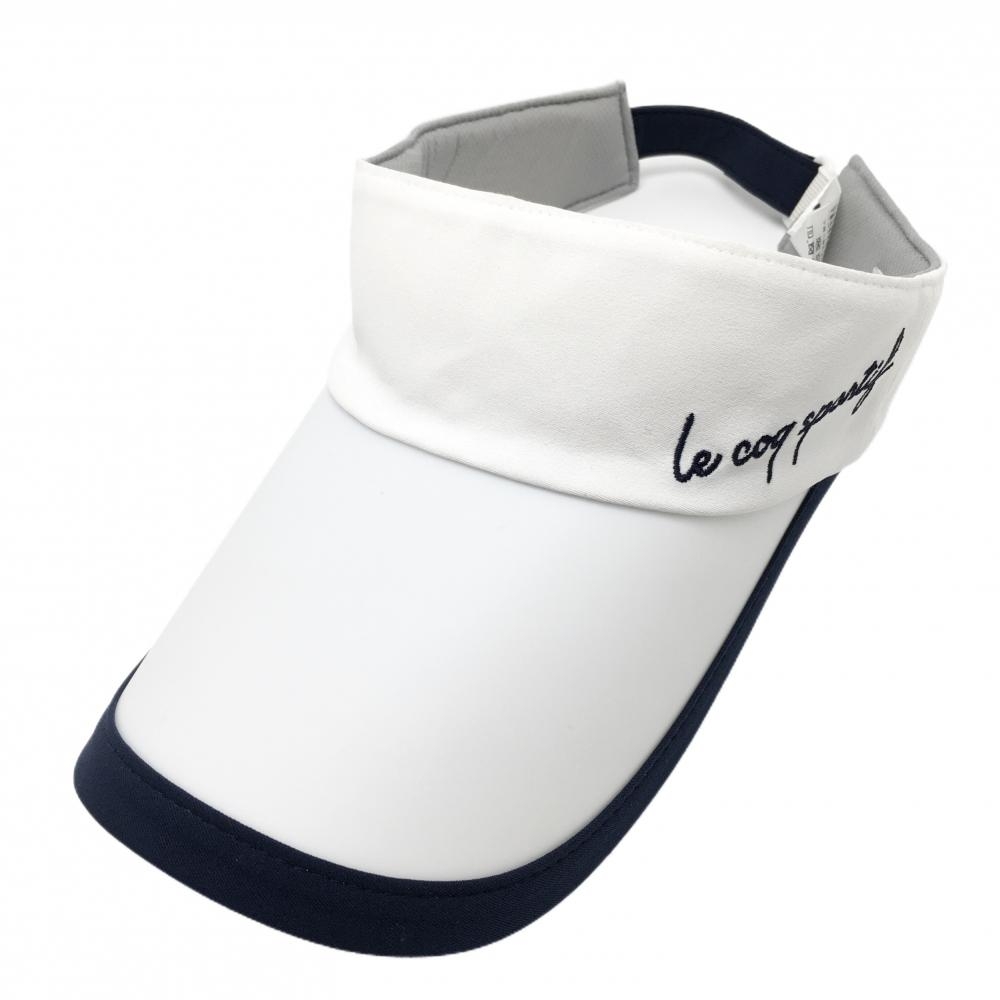 ルコックゴルフ サンバイザー 白×ネイビー ロゴ刺しゅう  F(55-57cm)  ゴルフウェア le coq sportif