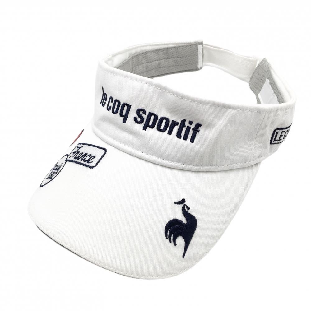 ルコックゴルフ サンバイザー 白×ネイビー ロゴ刺しゅう   ゴルフウェア le coq sportif