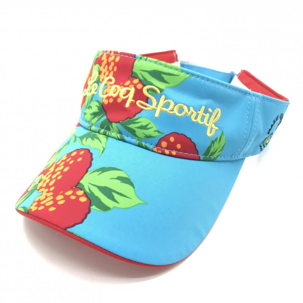 【新品】ルコック サンバイザー ライトブルー×レッド 総柄  F(55㎝～57㎝)   ゴルフウェア le coq sportif