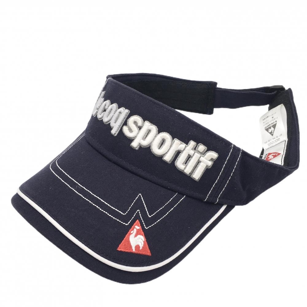 【美品】ルコック サンバイザー ネイビー×色 ロゴ刺しゅう F(57-59cm)   ゴルフウェア le coq sportif