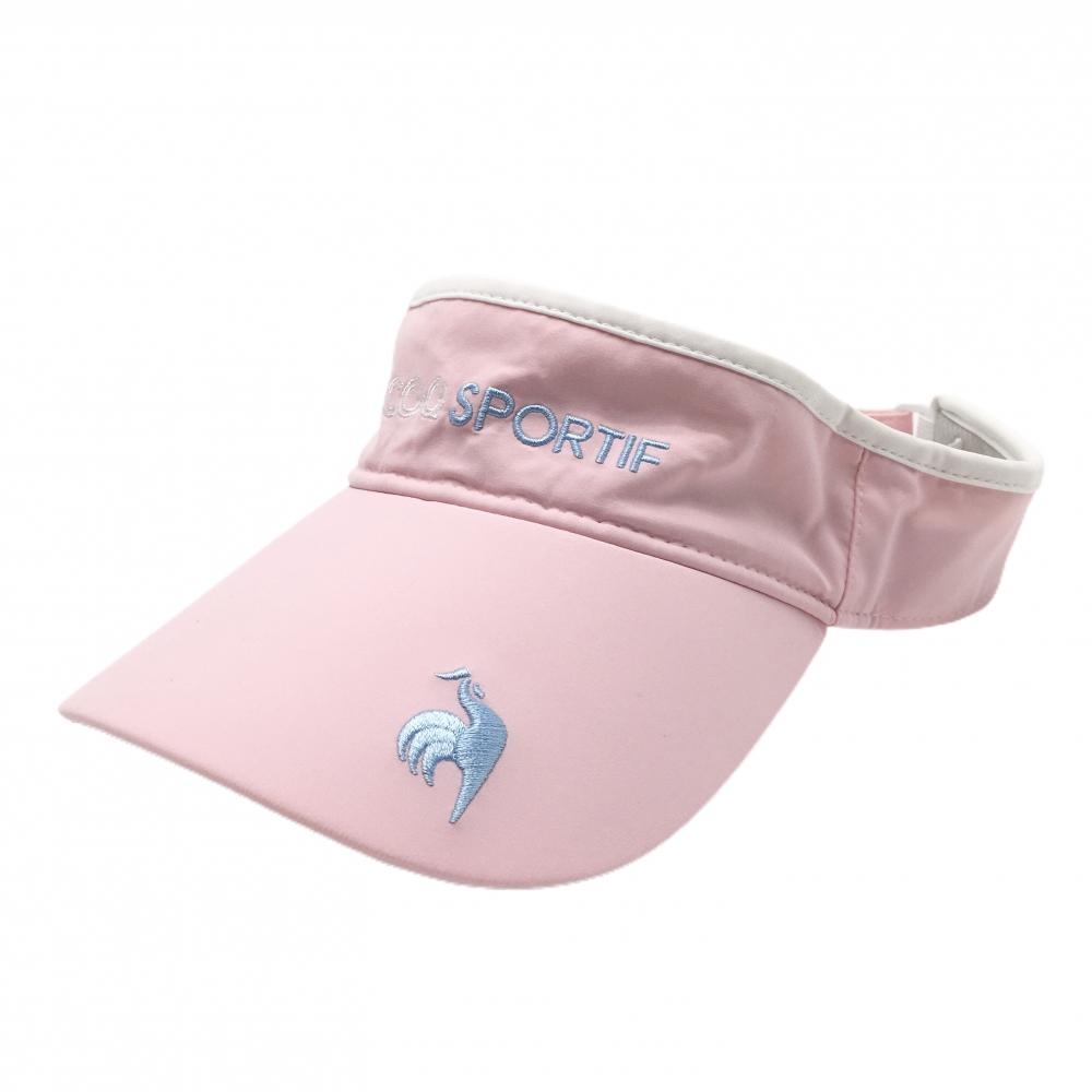 【美品】ルコックゴルフ サンバイザー ピンク×ライトブルー ロゴ刺しゅう F(55-57cm)   ゴルフウェア le coq sportif