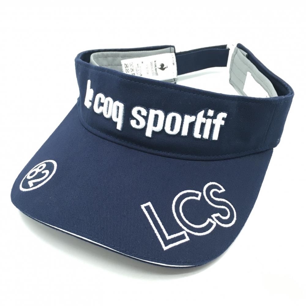 【超美品】ルコックゴルフ サンバイザー ネイビー×白 ロゴ刺しゅう  F(55-57cm)   ゴルフウェア le coq sportif