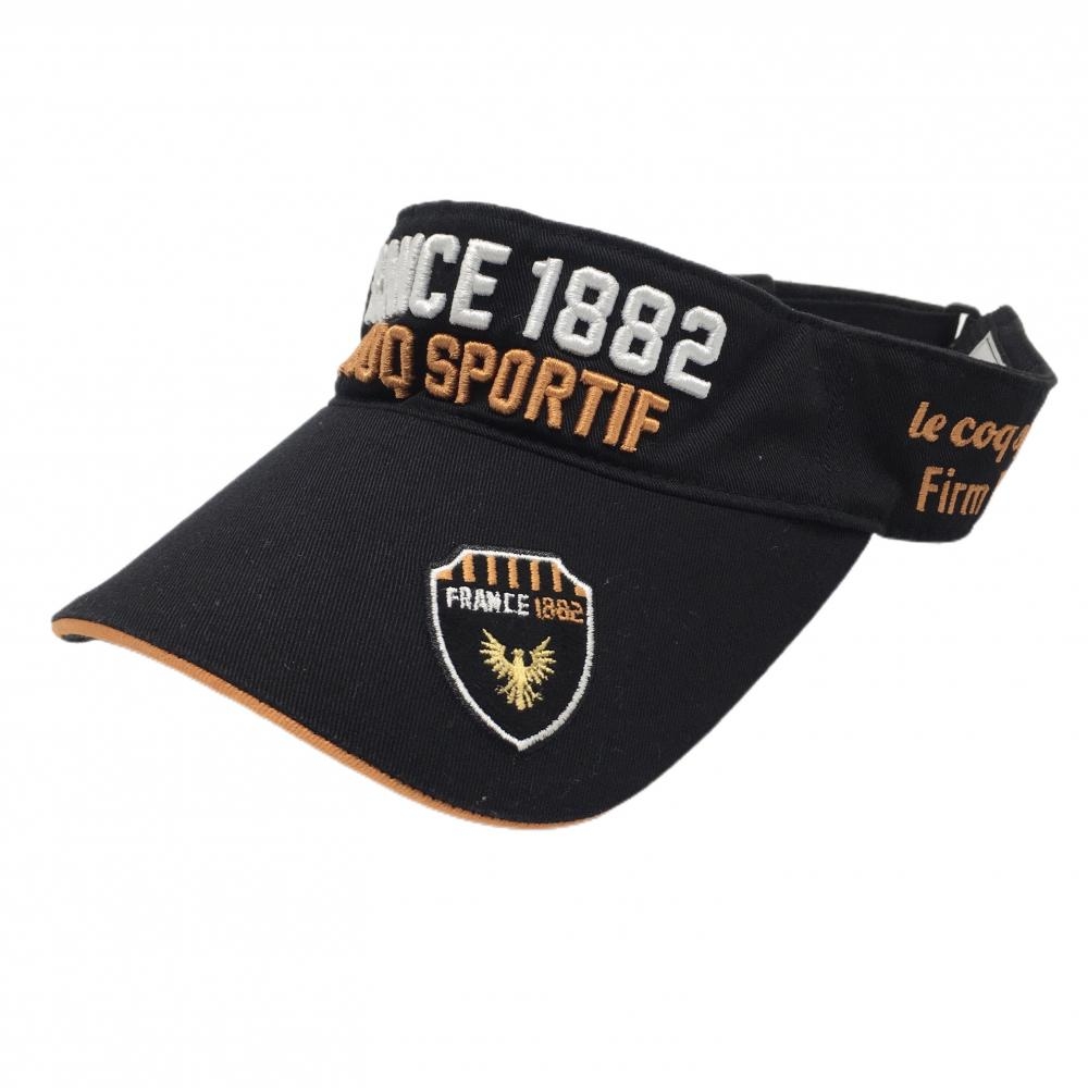 【美品】ルコック サンバイザー 黒×オレンジ 立体ロゴ刺しゅう F(57-59cm)   ゴルフウェア le coq sportif