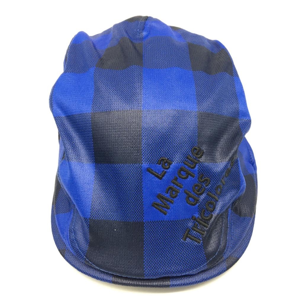 【超美品】le coq sportif ルコック ハンチング帽 ブルー×ネイビー ブロックチェック柄 FREE ゴルフウェア