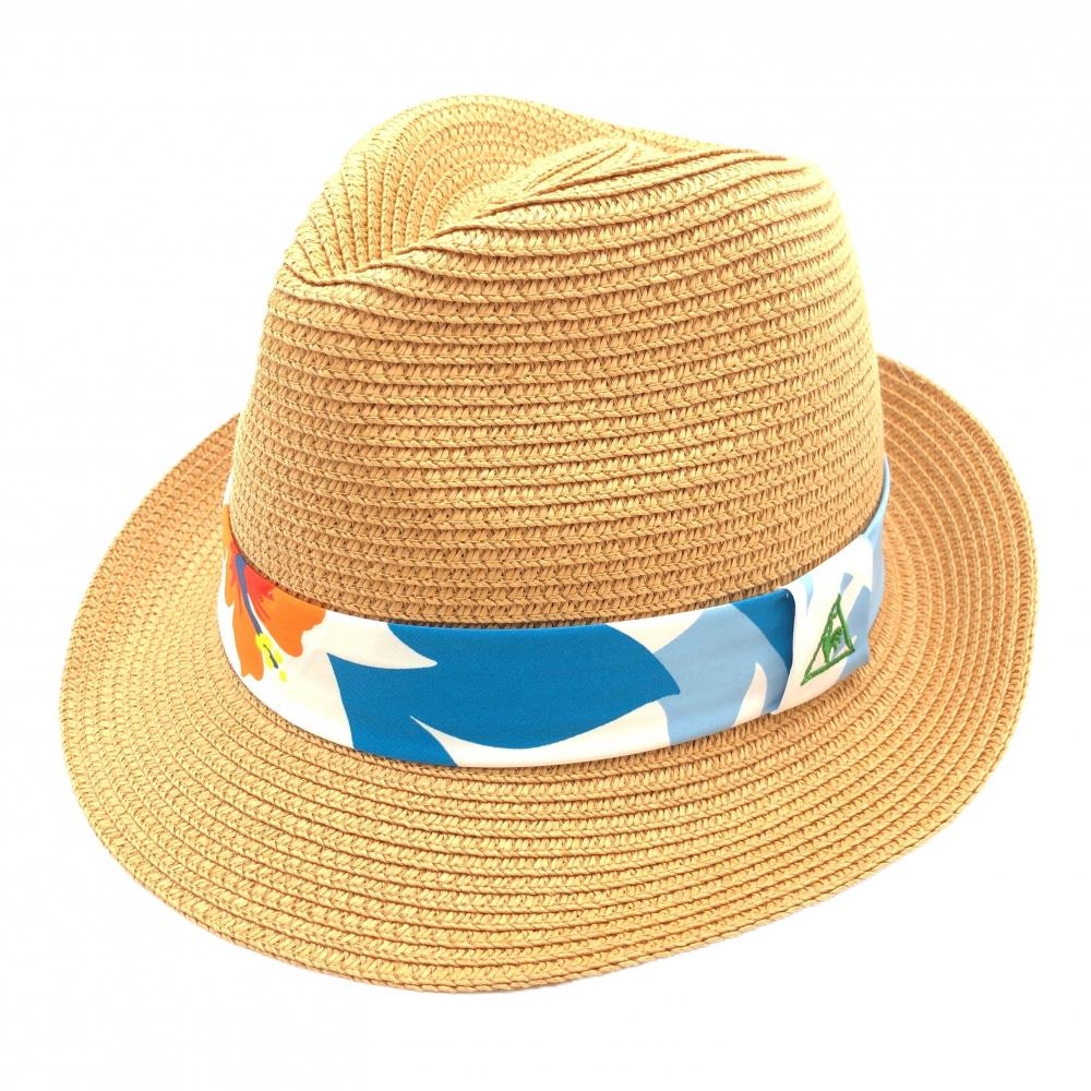 【超美品】ルコック 中折れハット ベージュ×ブルー 麦わら帽子  F(55-57cm)  ゴルフウェア le coq sportif