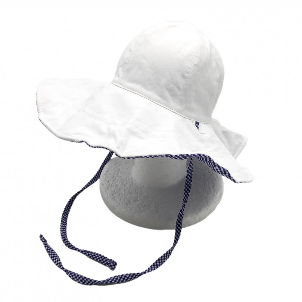 【美品】ルコック リバーシブルハット 白×ネイビー 内側チェック 縁ワイヤー入り   ゴルフウェア le coq sportif