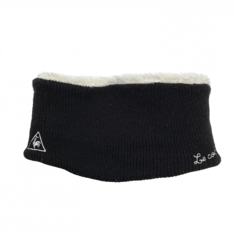 ルコック ニットネックウォーマー 黒×白 裏ボア ロゴ刺しゅう  FREE  ゴルフウェア le coq sportif