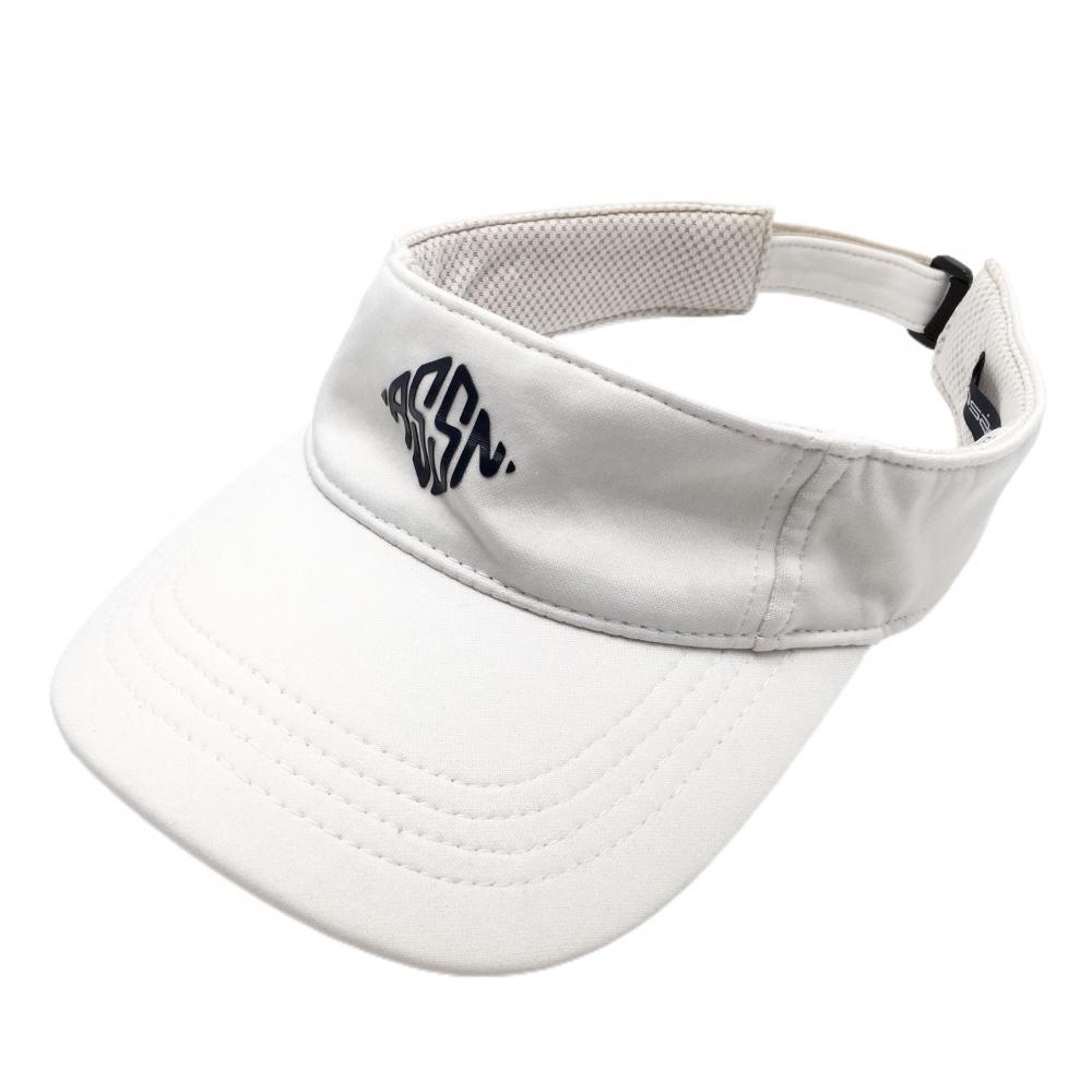 【美品】ロサーセン サンバイザー 白×ネイビー ロゴ 40   ゴルフウェア Rosasen