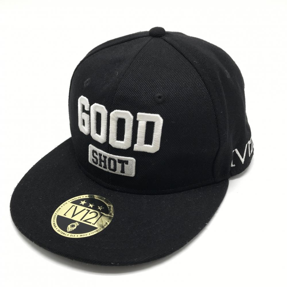 【美品】V12 フラットキャップ 黒×白 汗取りパッド付 ロゴ刺しゅう   ゴルフウェア V12