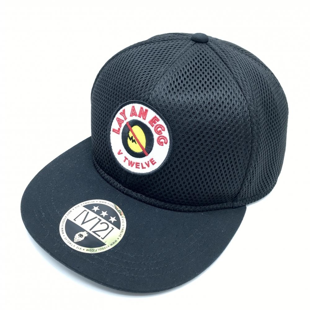 【超美品】V12 フラットキャップ 黒 メッシュ 汗取りパッド付   ゴルフウェア 2025年モデル V12