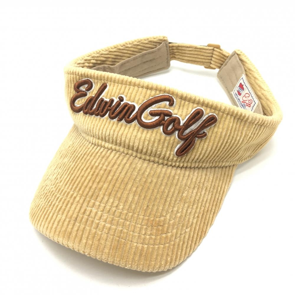 【美品】エドウィンゴルフ サンバイザー ベージュ コーデュロイ 立体ロゴ  ゴルフウェア EDWIN GOLF