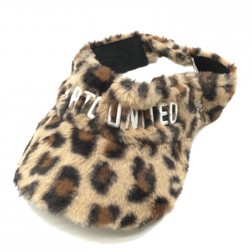 【美品】クアルトユナイテッド ファーサンバイザー ライトブラウン×黒 レオパード柄  F  ゴルフウェア CUARTO UNITED