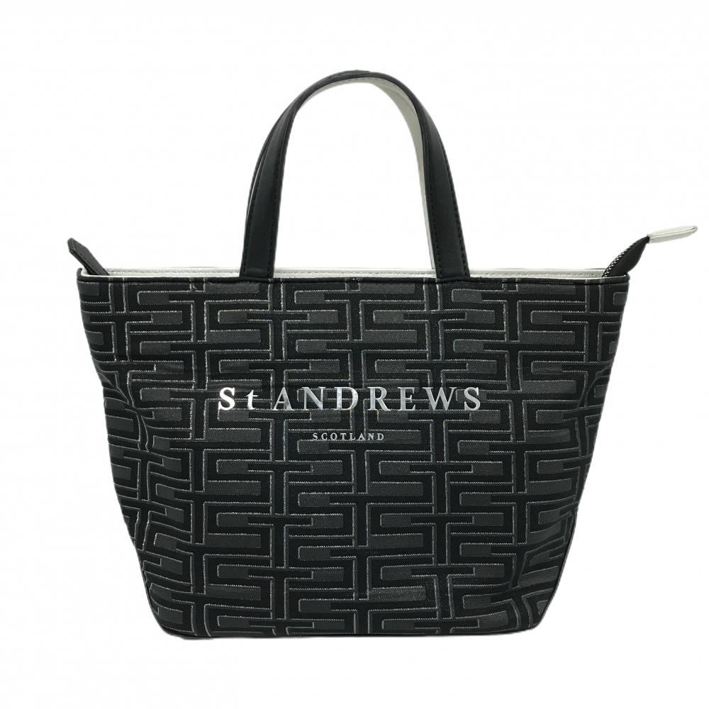 【美品】セントアンドリュース カートバッグ 黒×グレー×シルバー 総柄 内ポケット ロゴ ゴルフ St ANDREWS