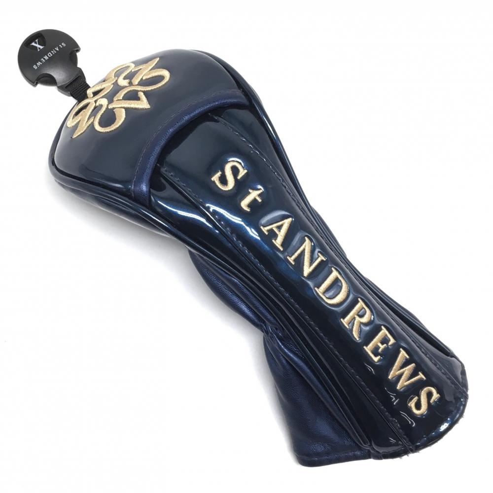 【美品】セントアンドリュース ヘッドカバー(UT) ネイビー×ライトブラウン ロゴ刺しゅう ユーティリティ ゴルフ St ANDREWS