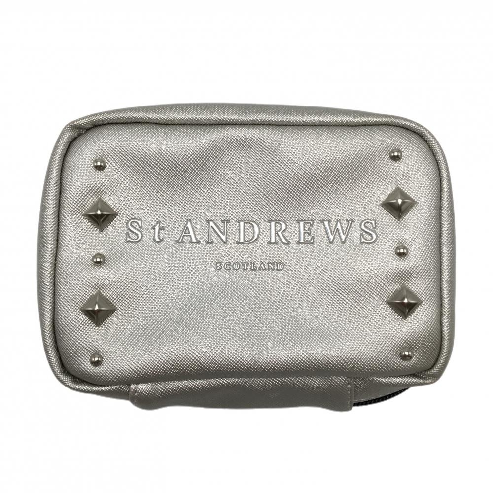 【美品】セントアンドリュース ボールポーチ シルバー系 スタッズ カラビナ付 小物入れ ゴルフ St ANDREWS