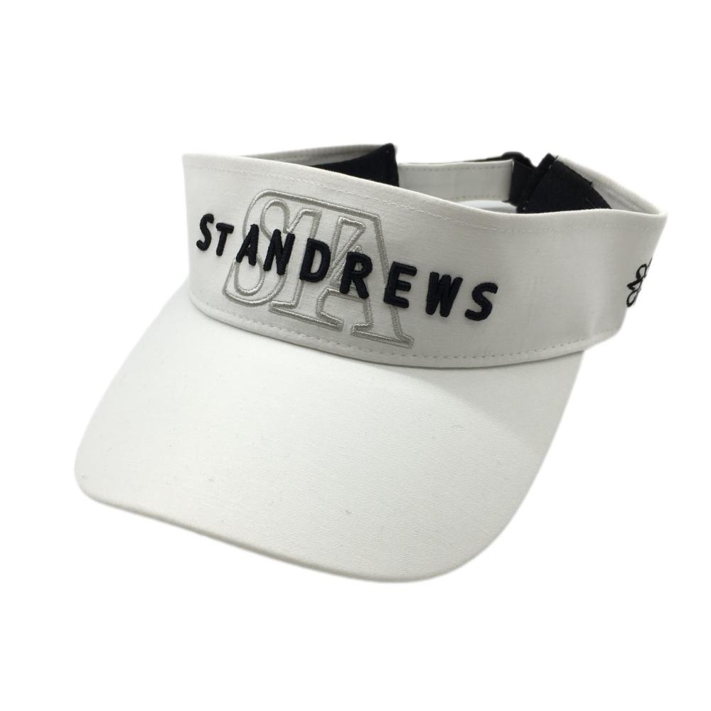【超美品】セントアンドリュース サンバイザー 白×黒 刺しゅうロゴ FR ゴルフウェア St ANDREWS