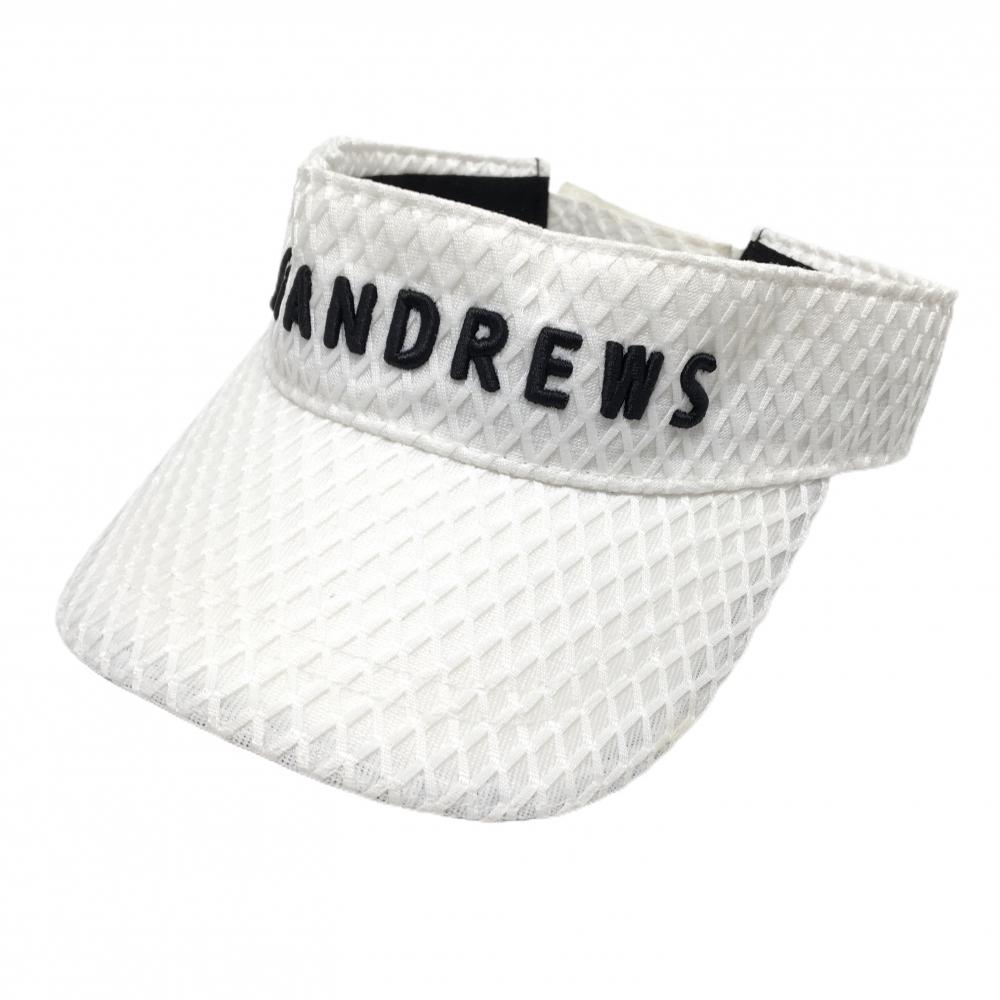 【美品】セントアンドリュース サンバイザー 白×黒 立体ロゴ 凹凸生地 FR   ゴルフウェア St ANDREWS