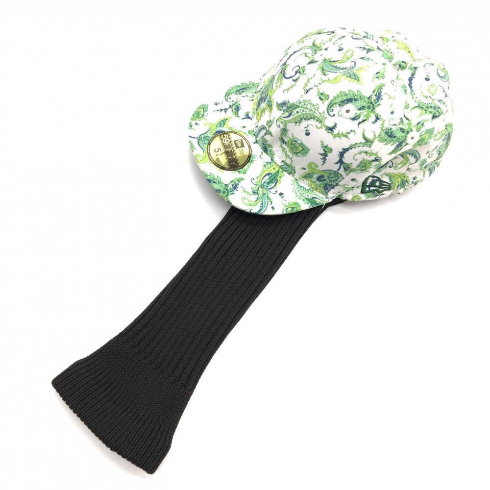 【美品】ニューエラ ヘッドカバー(DR) 白×グリーン キャップ型 総柄 ドライバー DR ゴルフ New Era