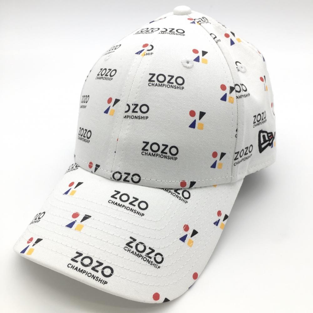 【美品】ニューエラ キャップ 白×黒 ZOZO CHAMPIONSHIP 大会ロゴ総柄 コットン100％ 公式アイテム  ゴルフウェア New Era