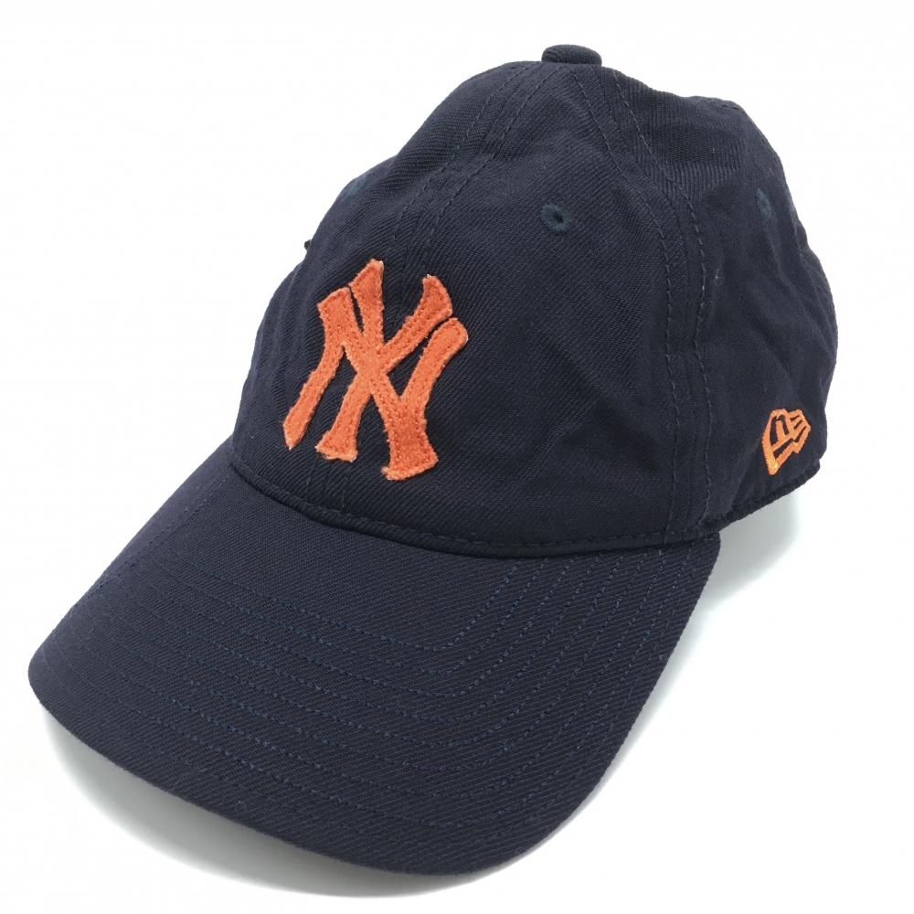 【美品】ニューエラ キャップ ネイビー×オレンジ ティー装着可 ウール100％ COOPERSTOWN  ゴルフウェア New Era