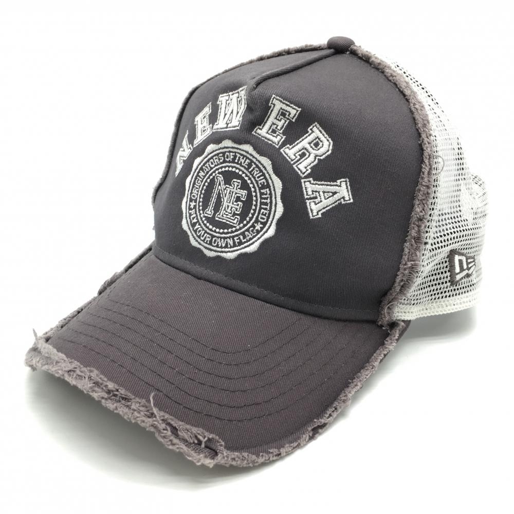 【美品】ニューエラ メッシュキャップ グレー×白 ダメージ加工 ティー装着可  ゴルフウェア New Era