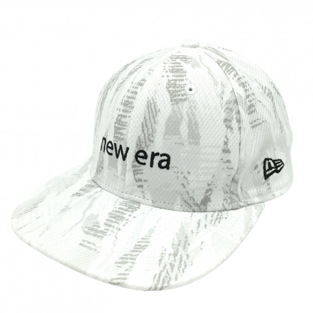 【超美品】ニューエラ キャップ 白×グレー系 総柄 ロゴ刺しゅう   ゴルフウェア New Era