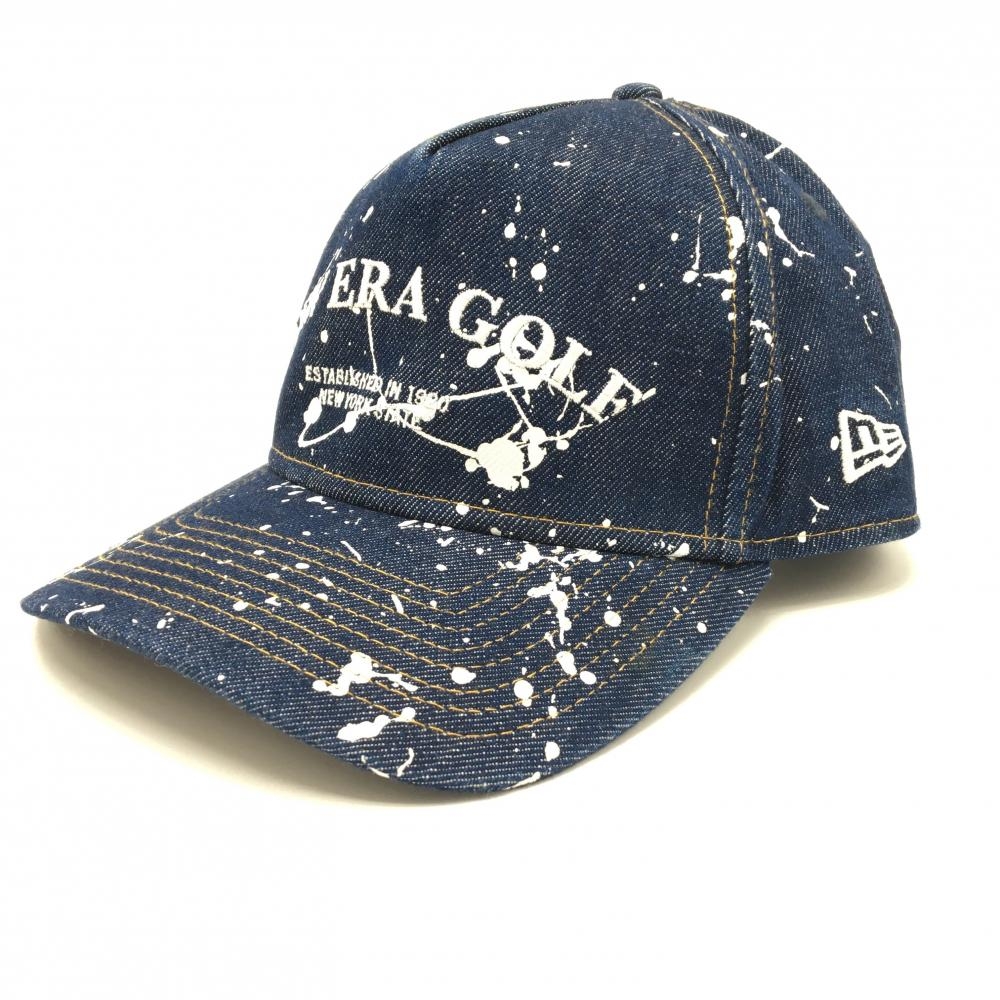 【超美品】ニューエラ キャップ ネイビー×白 デニム ペイント柄    ゴルフウェア New Era