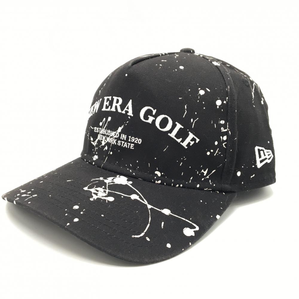 【超美品】ニューエラ キャップ 黒×白 ペイント柄 ロゴ   ゴルフウェア New Era