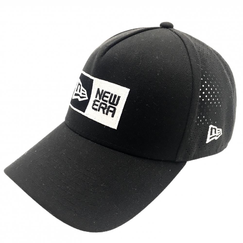 【超美品】ニューエラ キャップ 黒×白 一部パンチング穴 ロゴ刺しゅう   ゴルフウェア New Era