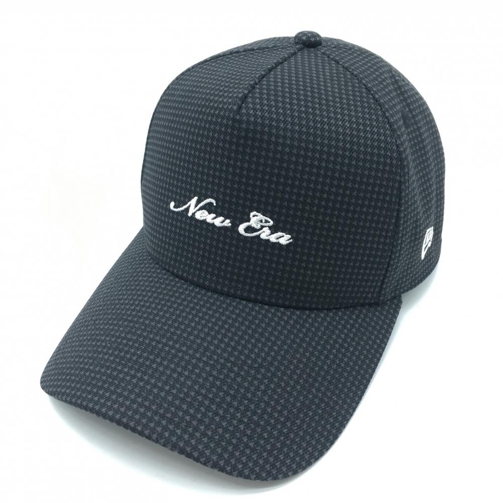 【美品】ニューエラ キャップ 黒×ダークグレー 細目千鳥格子 ロゴ    ゴルフウェア New Era