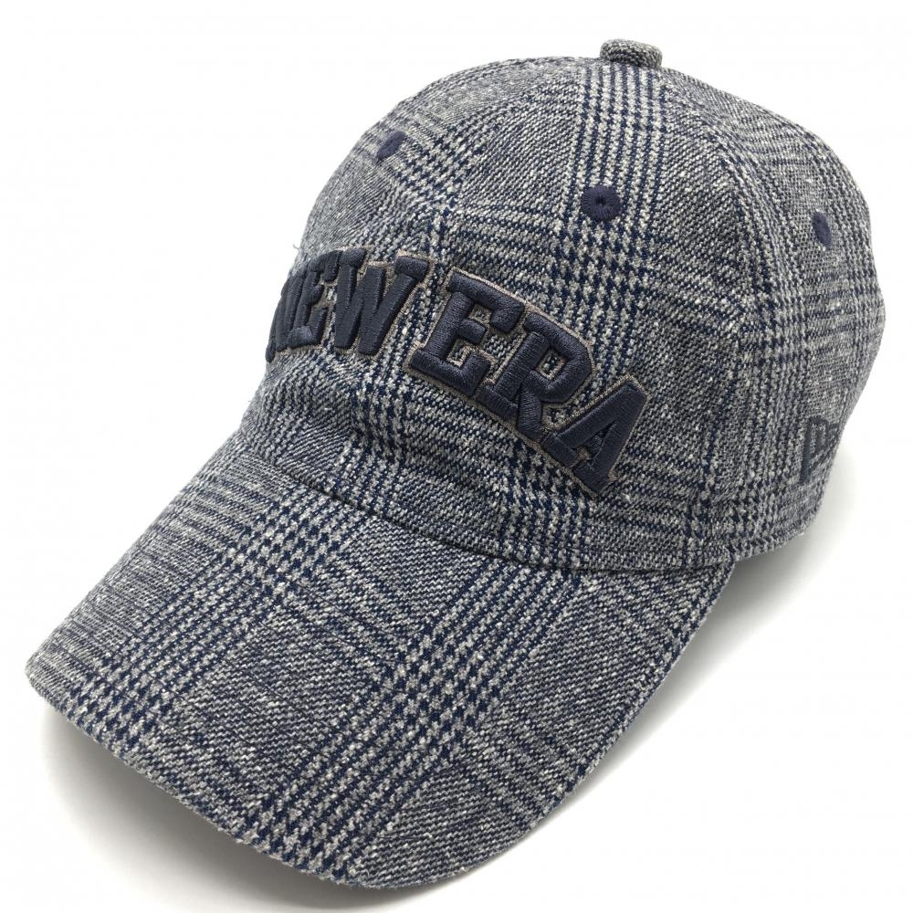 ニューエラ キャップ グレー×ネイビー グレンチェック 立体ロゴ刺しゅう   ゴルフウェア New Era