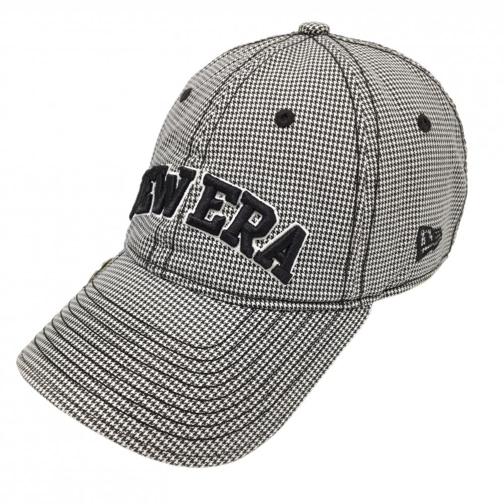 【美品】ニューエラ キャップ 白×黒 千鳥格子 マグネットマーカー付 立体ロゴ   ゴルフウェア New Era