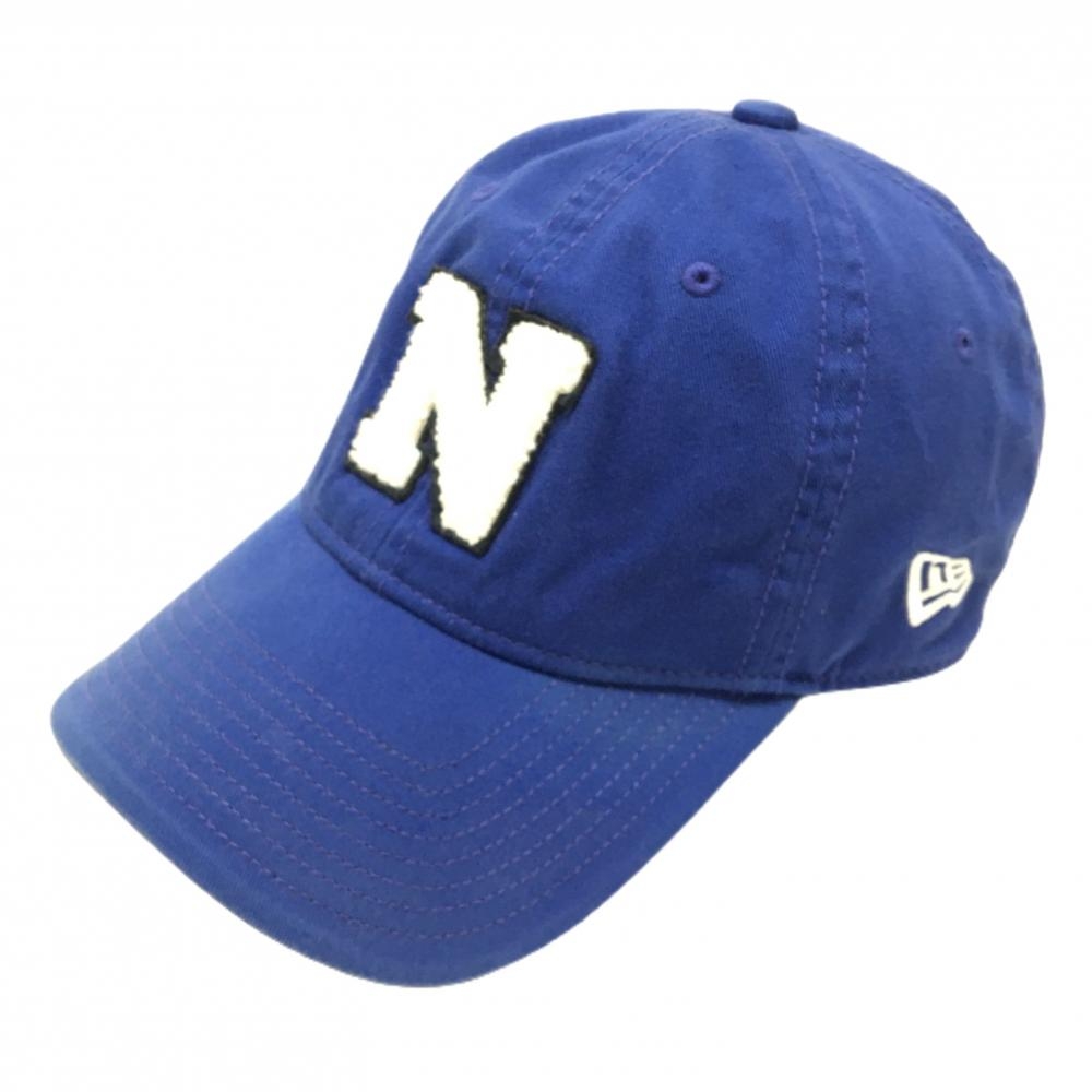 【美品】ニューエラ キャップ ブルー×白 ティー装着可 パイル地ワッペン    ゴルフウェア New Era