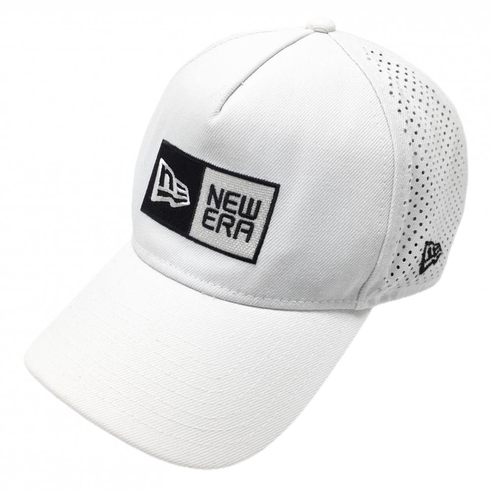 【美品】ニューエラ メッシュキャップ 白×黒 ロゴ刺しゅう   ゴルフウェア New Era