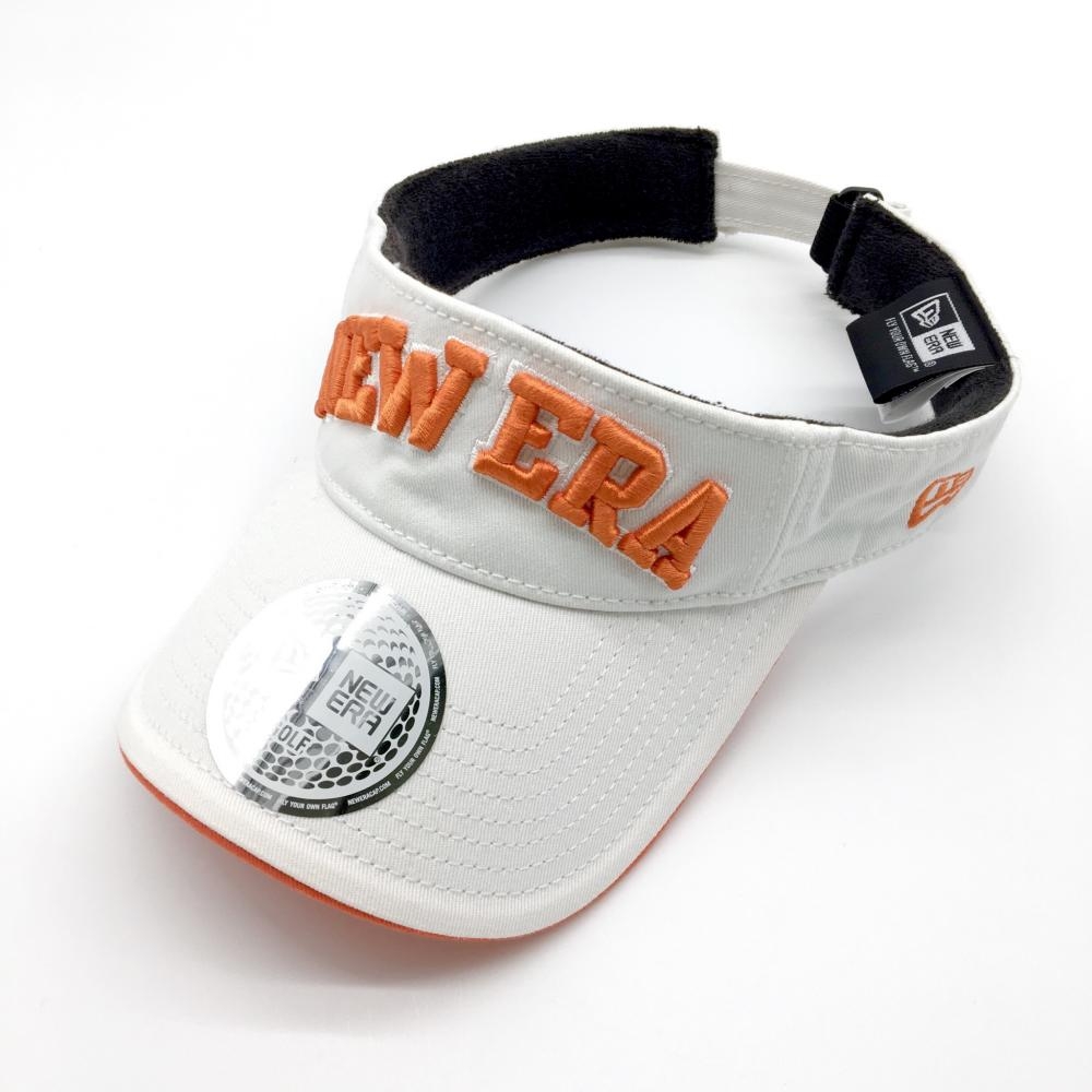 New Era ニューエラ サンバイザー 白×オレンジ 立体ロゴ刺しゅう 内側パイル生地   ゴルフウェア