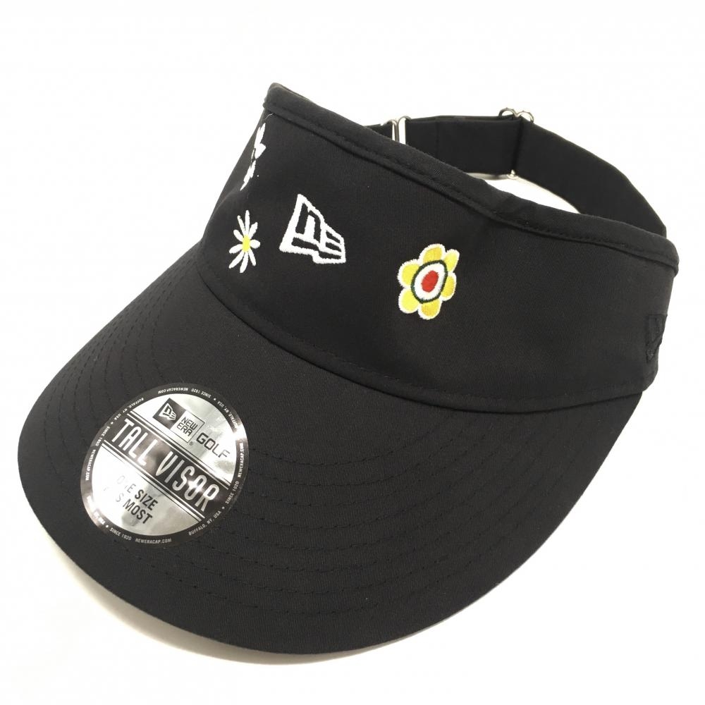 【美品】ニューエラ サンバイザー 黒×白 花刺しゅう   ゴルフウェア New Era