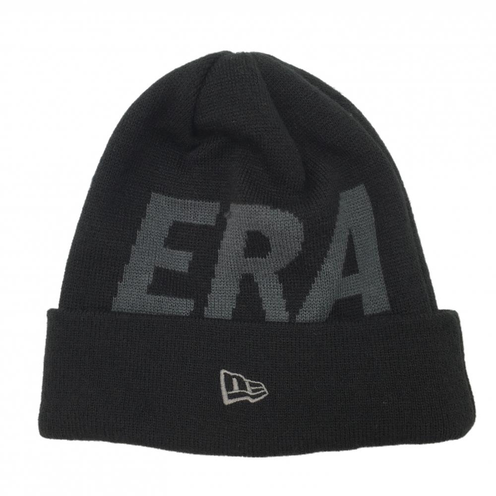 【超美品】ニューエラ ニット帽 黒×グレー アクリル100％ ビッグロゴ ゴルフウェア New Era