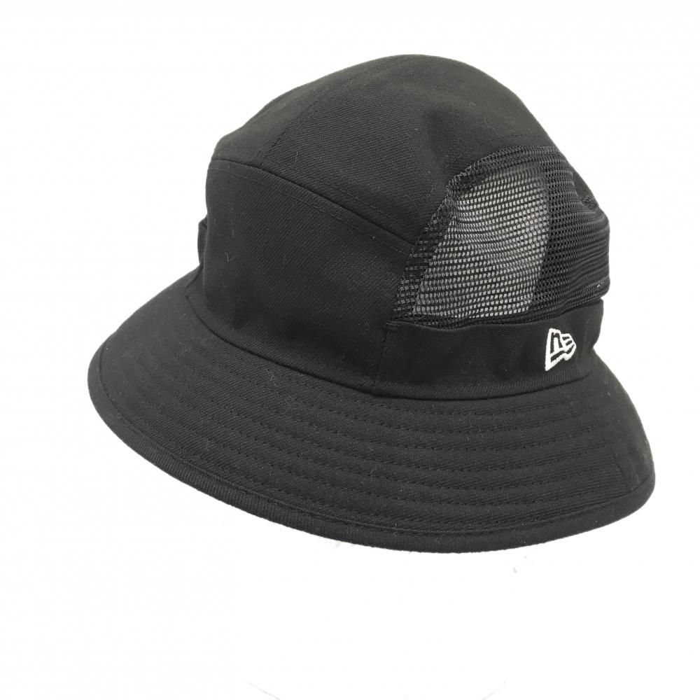 【超美品】ニューエラ ハット 黒 ロゴ白 一部メッシュ MEDIUM/LARGE   ゴルフウェア New Era