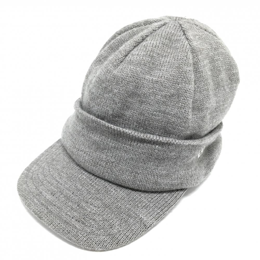 【美品】ニューエラ つば付きニット帽 グレー 内側フリース ロゴ刺しゅう   ゴルフウェア New Era