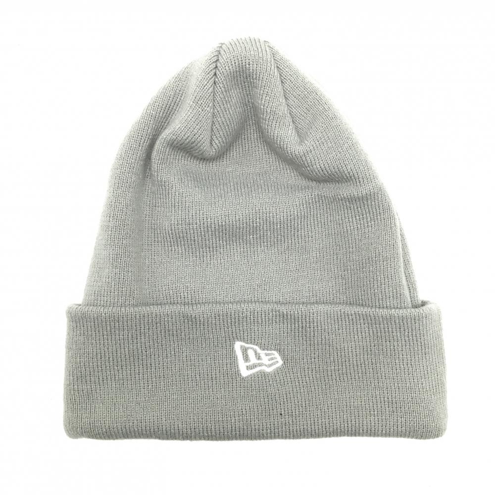 【超美品】ニューエラ ニット帽 グレー ロゴ刺しゅう白   ゴルフウェア New Era