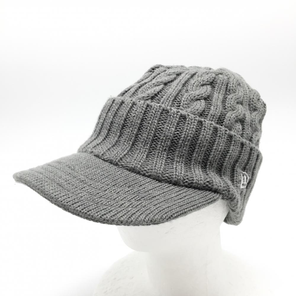 【超美品】ニューエラゴルフ つば付ニット帽 グレー ケーブル編み   ゴルフウェア New Era