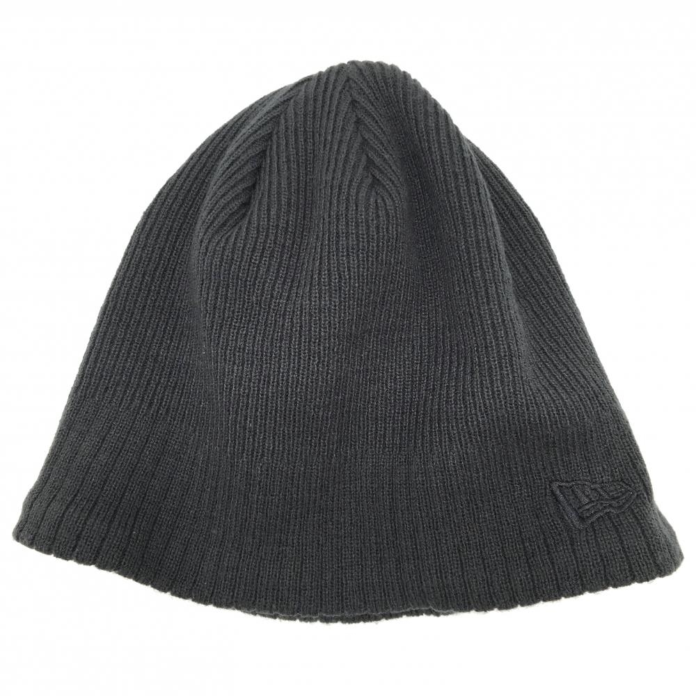 【超美品】ニューエラ ニット帽 ダークグレー ロゴ刺しゅう 裏起毛   ゴルフウェア New Era