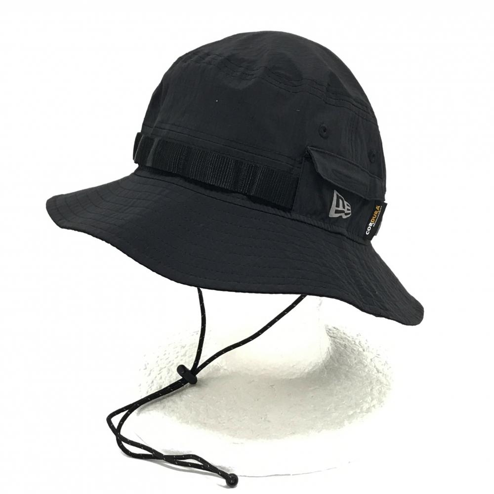 【超美品】ニューエラ バケットハット 黒 あご紐付 ナイロン混 MEDIUM/LARGE   ゴルフウェア New Era